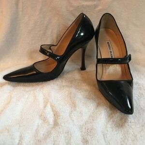 Manolo Blahnik Patter Leather Mary Jane Pumps